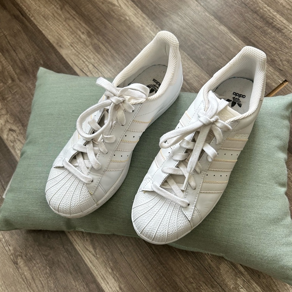 Adidas White and Cream Shell Toe Sneakers